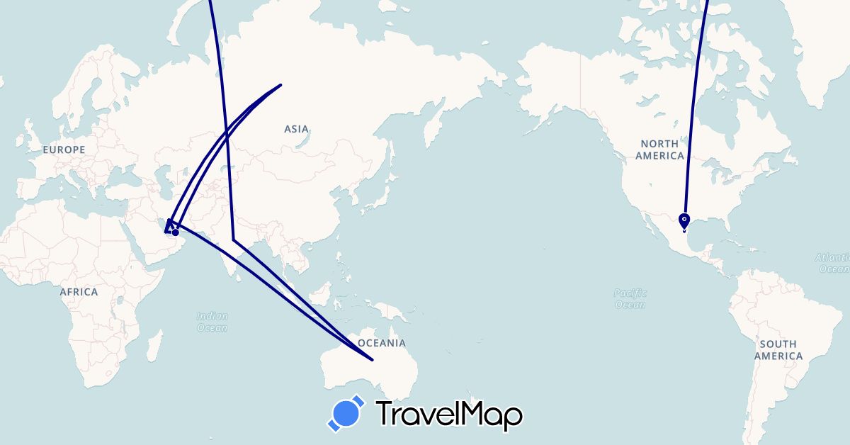 TravelMap itinerary: driving in United Arab Emirates, Australia, India, Iran, Mexico, Qatar, Russia (Asia, Europe, North America, Oceania)